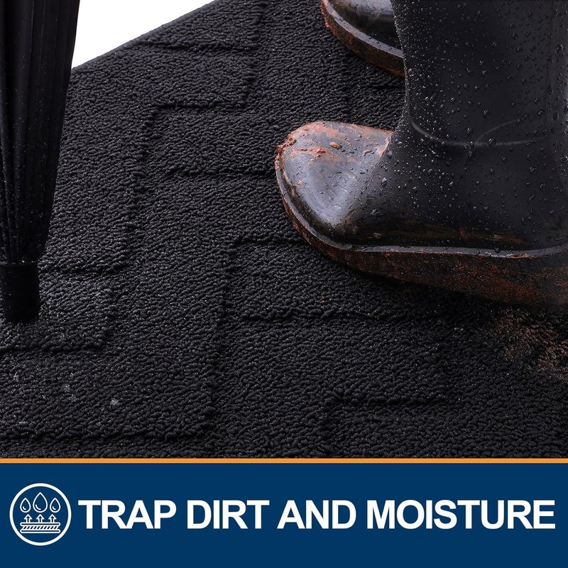 OLANLY Indoor Door Mat, 32x20, Dirt Resistant and Absorbent, Sturdy Non-Slip Rubber Backing, Easy to Clean, Washable Low-Profile Doormat for Entryway, Black - Image 2